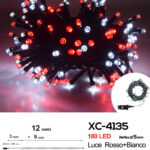 Catena luminosa 180 LED luce rossa+bianca da 12 metri con 8 giochi di luce ip44 per uso interno esterno