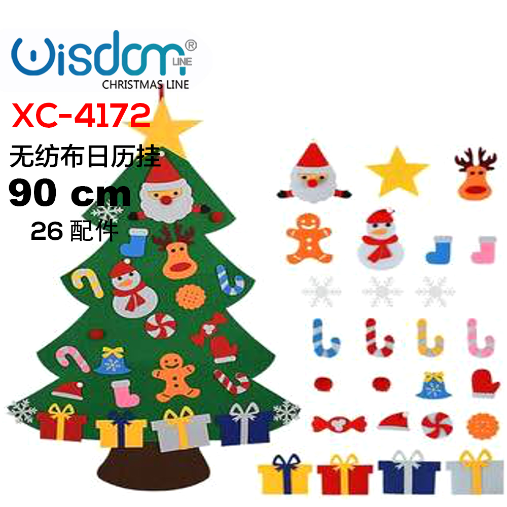 XC-4172 Calendario dell'avvento di Natale forma alberello materiale in feltro da appendere dimensioni (90cmH) - immagine 1