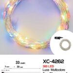 Catena micro LED luminosa natalizia da 33 metri 300 LED luce multicolor cavo con 8 giochi luce per uso interno/esterno