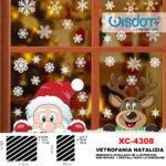 Adesivi natalizi con sfondo Babbo Natale e renna in pvc per finestre e decorazioni dimensioni 50x70cm