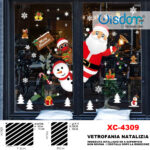 Adesivi natalizi con sfondo personaggi di Natale che salutano in pvc per finestre e decorazioni dimensioni 50x70cm
