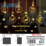 Adesivi natalizi con sfondo palle natalizie dorate in pvc per finestre e decorazioni dimensioni 50x60cm