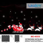 Adesivi natalizi con sfondo nero Babbo Natale con slitta e renna in pvc per finestre e decorazioni dimensioni 50x70cm