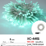Catena luminosa professionale 100 LED luce verde acqua da 8 metri ip44 per uso interno esterno con 8 giochi luce