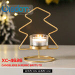 Addobbo decorativo porta candele Natalizio in ferro a forma di albero colore oro dimensioni 10x14cm