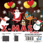 Adesivi natalizi con personaggi e scritta x-mas in pvc per finestre e decorazioni dimensioni 50x60cm