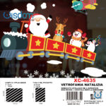 Adesivi natalizi con trenino e personaggi di Natale in pvc per finestre e decorazioni dimensioni 50x60cm
