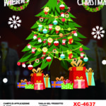 Adesivi natalizi con sfondo nero Albero Natale e regali in pvc per finestre e decorazioni dimensioni 50x70cm