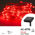 Catena luminosa pannello solare 100 MicroLED LUCE ROSSA con 8 giochi luce e funzione timer on-off