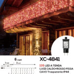 Tenda luminosa da 3 metri con 135 LED REFLEX luce calda+rossa fissa 8 giochi luce alimentazione a corrente per uso interno/esterno
