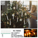 Set di 10 candele luminose con clip per albero di Natale colore bianco a LED luce calda alimentazione a pile con controllo telecomando