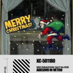 Adesivi natalizi Babbo Natale e scritta dorata merry christmas in pvc per finestre e decorazioni dimensioni 60x50cm