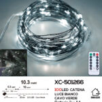 Catena luminosa con telecomando da 100 microLED luce bianca 10,3 metri alimentazione a pile ip44 per uso interno esterno con 8 giochi luce