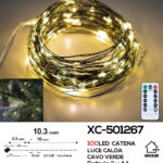Catena luminosa con telecomando da 100 microLED luce calda 10,3 metri alimentazione a pile ip44 per uso interno esterno con 8 giochi luce