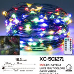 Catena luminosa con telecomando da 150 microLED luce multicolor 15,3 metri alimentazione a pile ip44 per uso interno esterno con 8 giochi luce