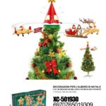 Puntale rotante Babbo natale con renne + aeroplano per albero di Natale con luci e musica