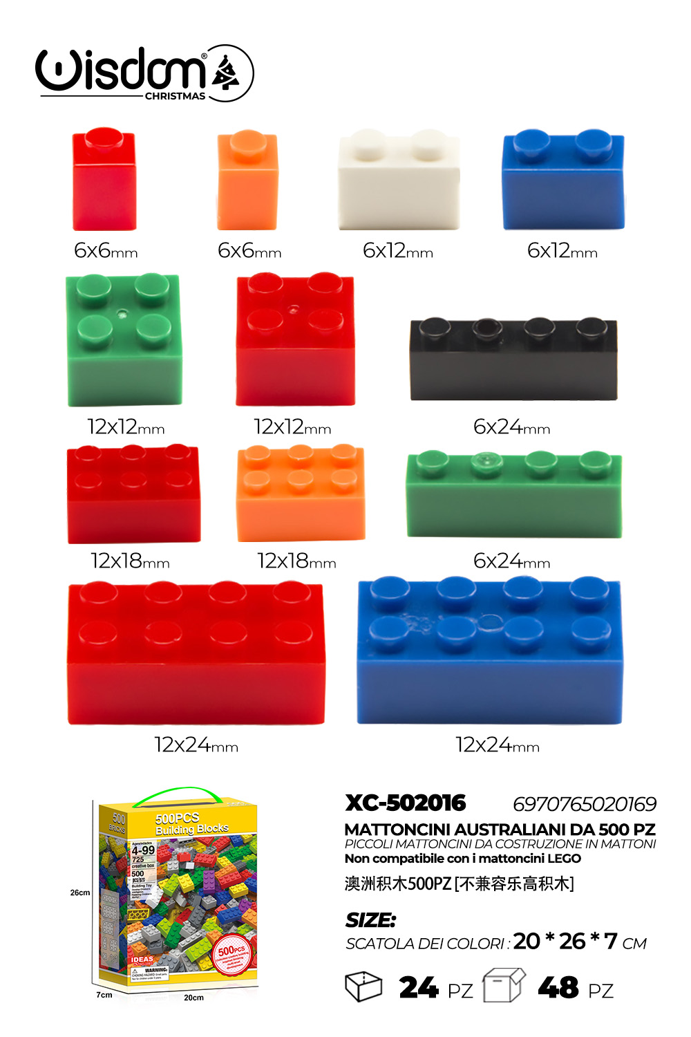 XC-502016 Mattoncini colorati da costruzione varie misure disponibili blocco da 500 pezzi - immagine 1