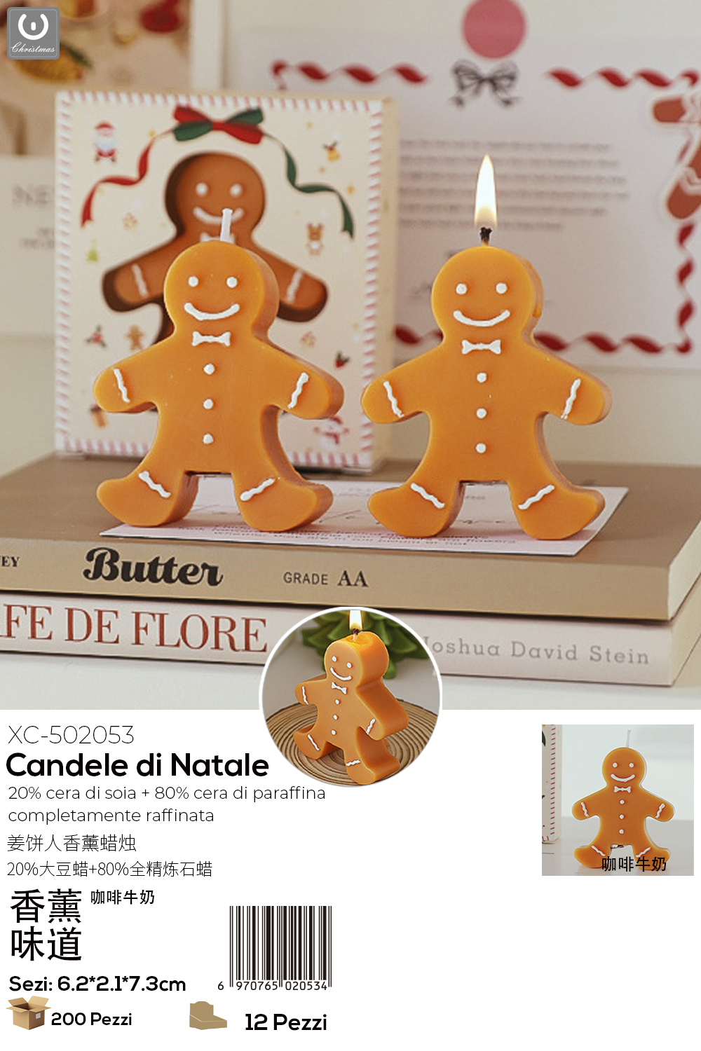 XC-502053 Candele natalizie profumate a forma di pan di zenzero set da 12 pezzi ideali come decorazioni Natalizie - immagine 1