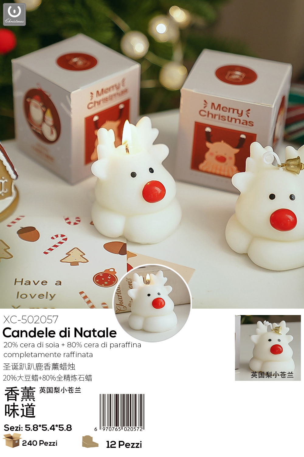 XC-502057 Candele natalizie profumate a forma di renna set da 12 pezzi ideali come decorazioni Natalizie - immagine 1
