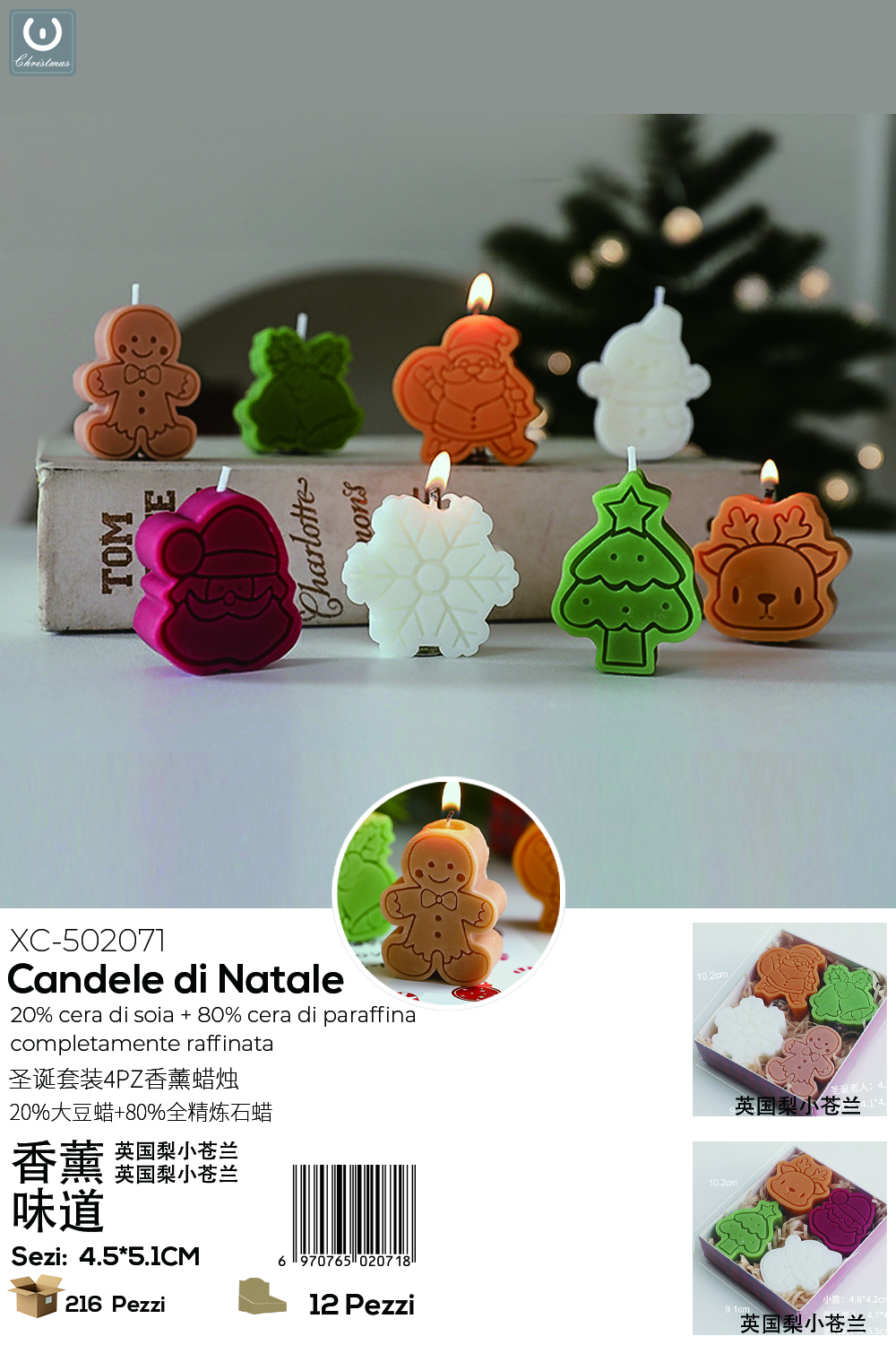 XC-502071 Candele profumate a forma di personaggi natalizi set da 12 pezzi ideali come decorazioni - immagine 1