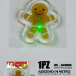 Adesivo Natalizio in gel a forma di pan di zenzero con luce verde dimensioni 7x7,5cm