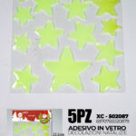 5 Adesivi in gel fosforescenti per decorazioni natalizie forma stelle dimensione 20x25,5cm ideale da attaccare su finestre e vetrine