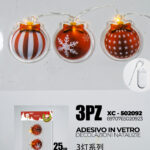 Set 3 pezzi adesivi natalizi forma palla di Natale con luce calda dimensioni: 25x15cm
