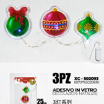 Set 3 pezzi adesivi natalizi in gel a forma palline di Natale colorate con lucina blu dimensioni: 25x15cm