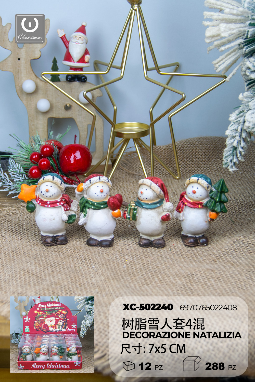 XC-502240 Set decorazioni Pupazzi di neve in resina dipinti a mano dimensione 7x5cm - immagine 1