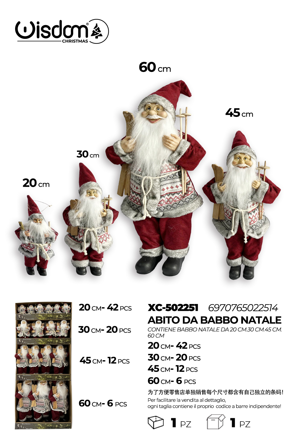 XC-502251 Set decorativi Babbo Natale in diverse dimensioni (20,30,45,60cm) totale 80 pezzi - immagine 1