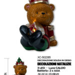 Orsetto decorativo Natalizio in gesso dipinto a mano con luce LED calda dimensioni 17x11,5x19cm alimentazione a batteria (3 pile non incluse