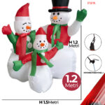 Set 3 Gonfiabili Natalizi a forma Pupazzi di neve con luci altezza 1,2 metri IP44 adatto per uso esterno