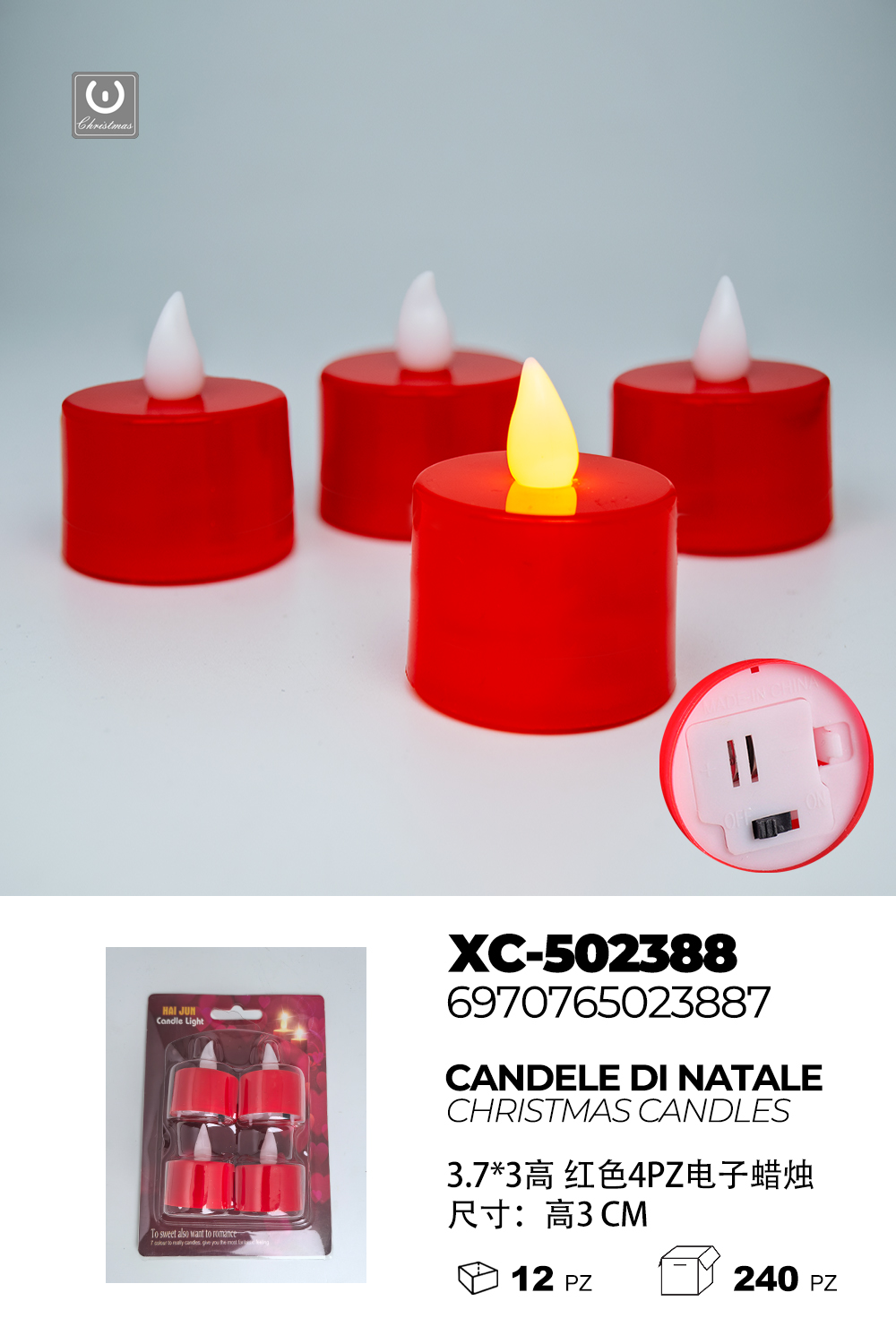 XC-502388 Set di candele Natalizie da 4 pezzi (3cmH) luce calda a LED alimentazione a pile - immagine 1