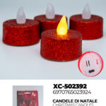 Set di candele glitterate rosse Natalizie da 4 pezzi (1,7cmH) luce calda a LED alimentazione a pile