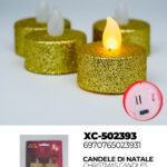 Set di candele glitterate oro Natalizie da 4 pezzi (1,7cmH) luce calda a LED alimentazione a pile