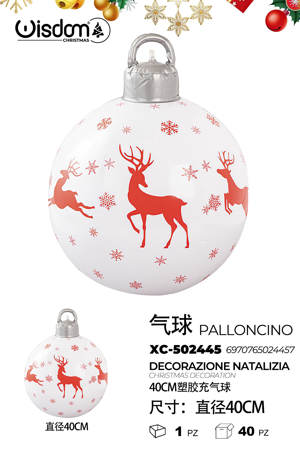 XC-502445 Palla gonfiabile Natalizia bianca a forma di renne in plastica pvc con diametro di 40cm indicato per decorazioni natalizie uso interno o esterno - immagine 1