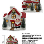 Set Decorazione Natalizia in ceramica a forma di Casetta con luce LED calda dimensioni 14,2x7,7x14cm alimentazione a batterie (2 non incluse)