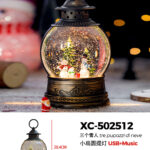 Lanterna forma palla Natalizia con neve che cade tema 3 pupazzi di neve carillon luci 8 musiche Natalizie+Ingresso USB (20,4cmH) alimentazione a batterie