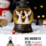 Lanterna forma palla Natalizia con neve che cade tema angeli religiosi carillon luci 8 musiche Natalizie+Ingresso USB (20,4cmH) alimentazione a batterie