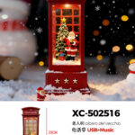 Lanterna Natalizia forma cabina telefonica con effetto neve che cade tema Babbo natale carillon luci 8 musiche Natalizie+Ingresso USB (25cmH) alimentazione a batterie