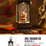 Lanterna Natalizia con effetto neve che cade tema Babbo natale letterina carillon luci 8 musiche Natalizie+Ingresso USB (23cmH) alimentazione a batterie