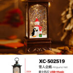 Lanterna Natalizia con effetto neve che cade tema pupazzo di neve carillon luci 8 musiche Natalizie+Ingresso USB (23cmH) alimentazione a batterie