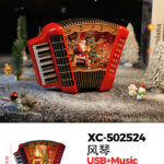 Fisarmonica Natalizia + Babbo natale con effetto neve che cade carillon luci 8 musiche Natalizie+Ingresso USB (18,5cmH) alimentazione a batterie