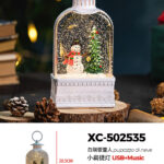Lanterna Natalizia neve che cade con pupazzo di neve carillon luci 8 musiche Natalizie+Ingresso USB (20,5cmH) alimentazione a batterie