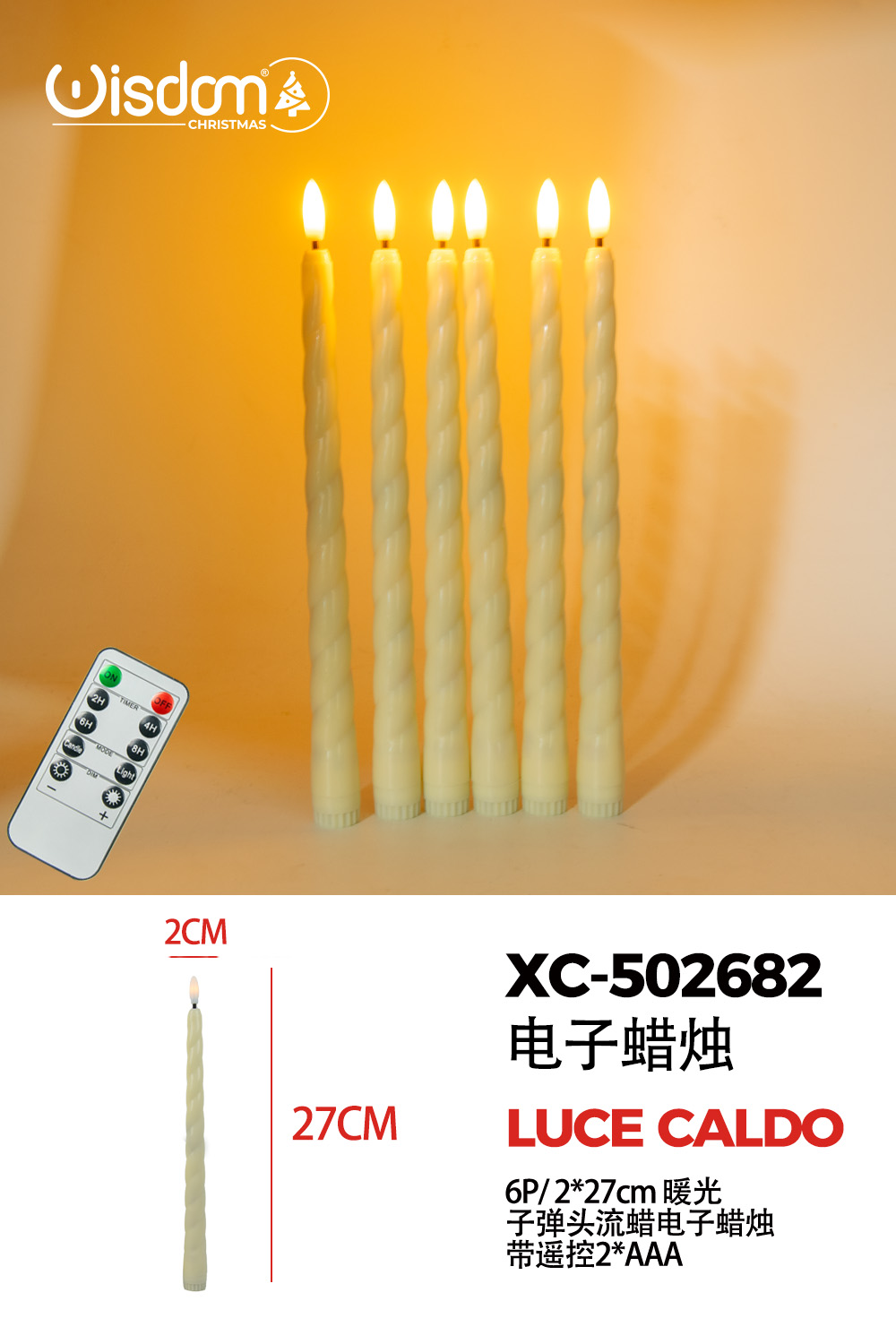 XC-502682 Set di 6 candele luminose a LED luce calda (27cmH) alimentazione a pile con controllo telecomando - immagine 1