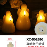 Candela luminosa a forma d'angelo (set da 3) realizzata in vera cera (14cmH) luce calda a LED alimentazione a pile