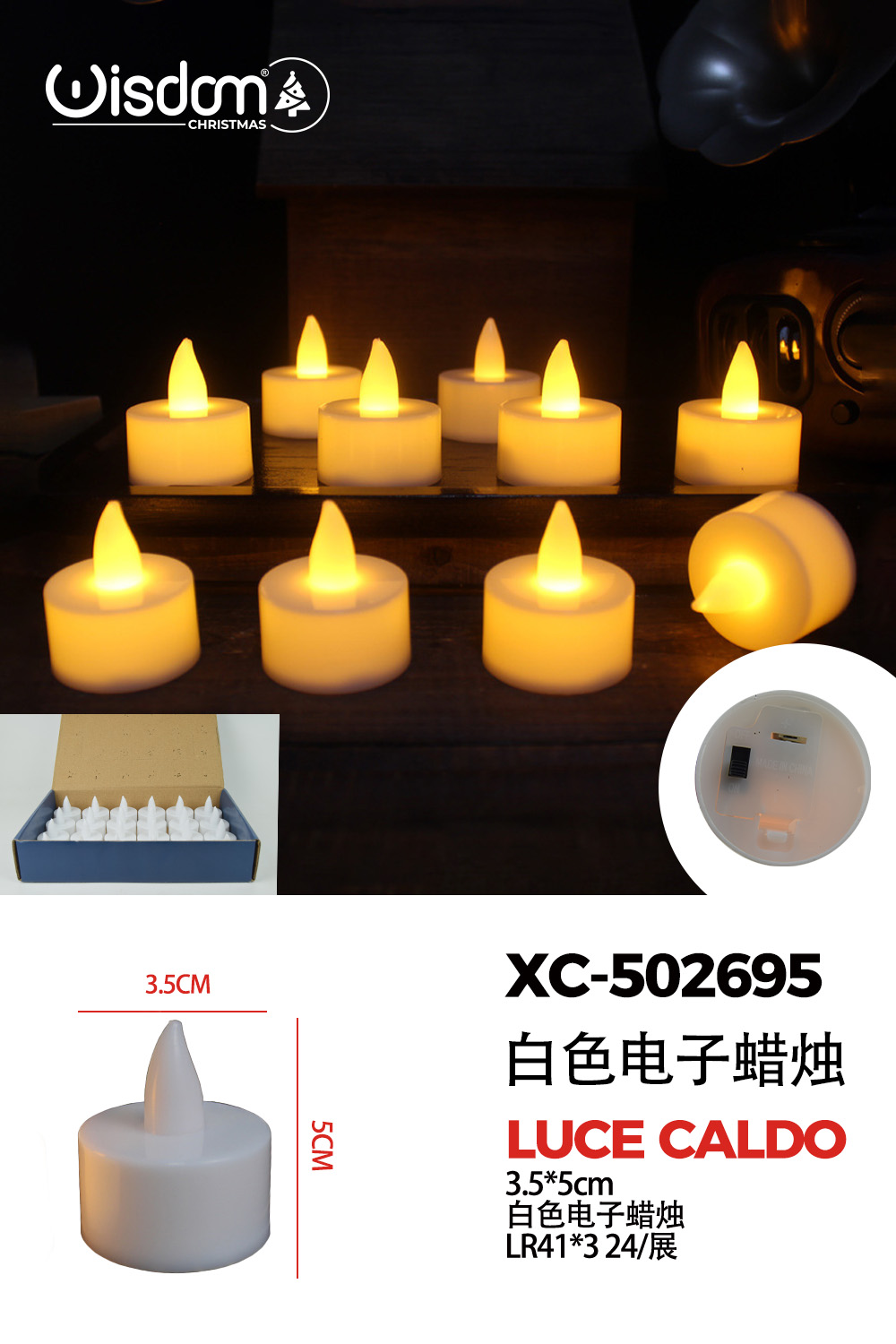 XC-502695 Set di candele Natalizie box da 24 pezzi (5cmH) luce calda a LED alimentazione a pile - immagine 1