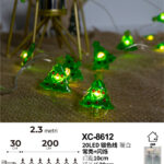 Catena luminosa decorativa da 2,3 metri luce calda fissa o lampeggiante con 20 micro LED a forma di alberelli alimentazione a batteria