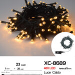 Catena luminosa 400 LED luce calda da 23 metri con 8 giochi di luce ip44 per uso interno esterno