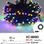 Catena luminosa 400 LED luce multicolor da 23 metri con 8 giochi di luce ip44 per uso interno esterno